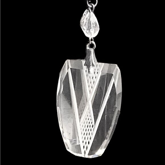 Vintage Victorian crystal dangling earrings engraved pierced 3” long - Picture 4 of 5